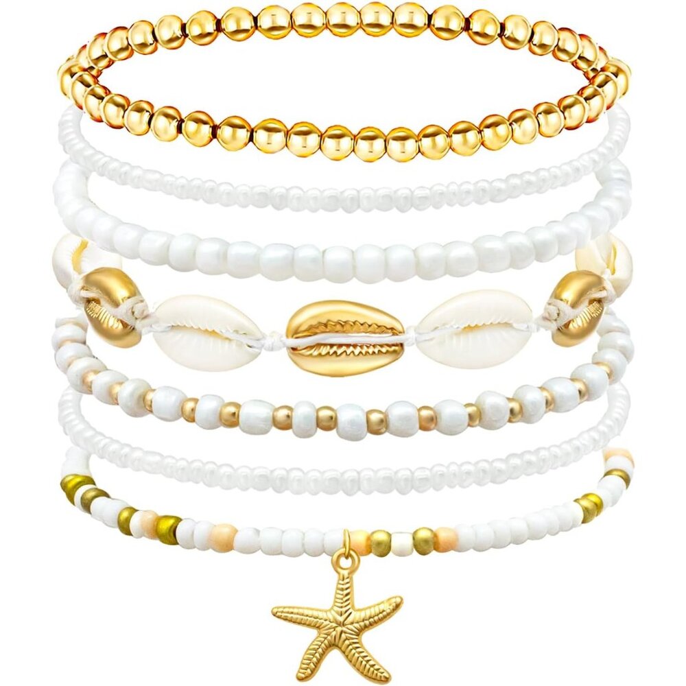 Handmade Summer Turtle Starfish Bracelets Bohemian Beaded Seashell Bracelets Set